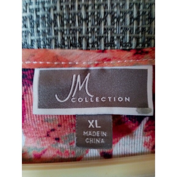 Women's Sheer Floral Blouse – Pink Orange Batwing Top with Rhinestone Detail - Picture 3 of 5